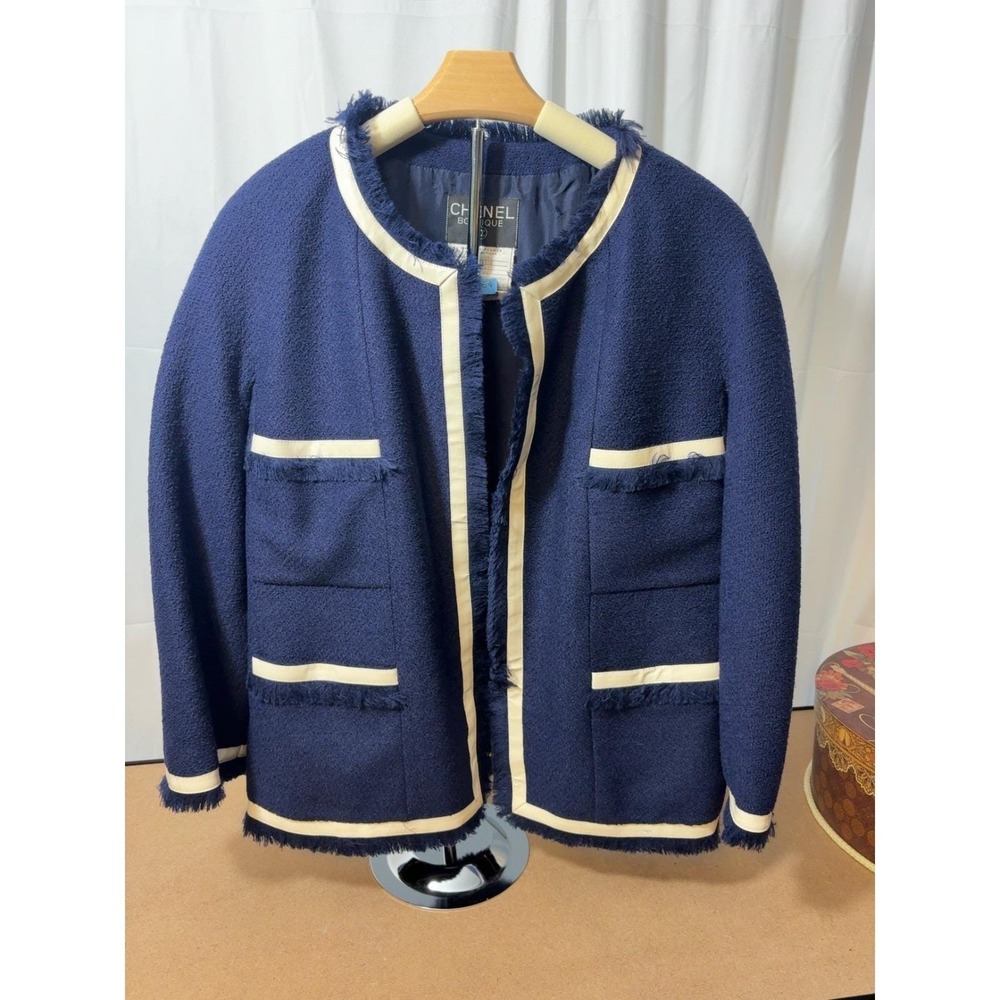 Vintage CHANEL Boutique Wool Jacket Karl Lagerfeld France 42 Restoration Piece